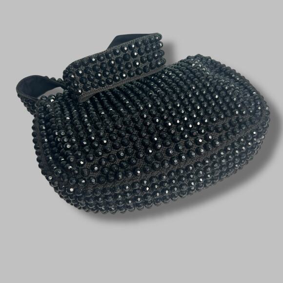 Vintage 60s Roger Van S Black Beaded Shoulder Bag Evening Purse Chunky Zipper - Picture 6 of 10